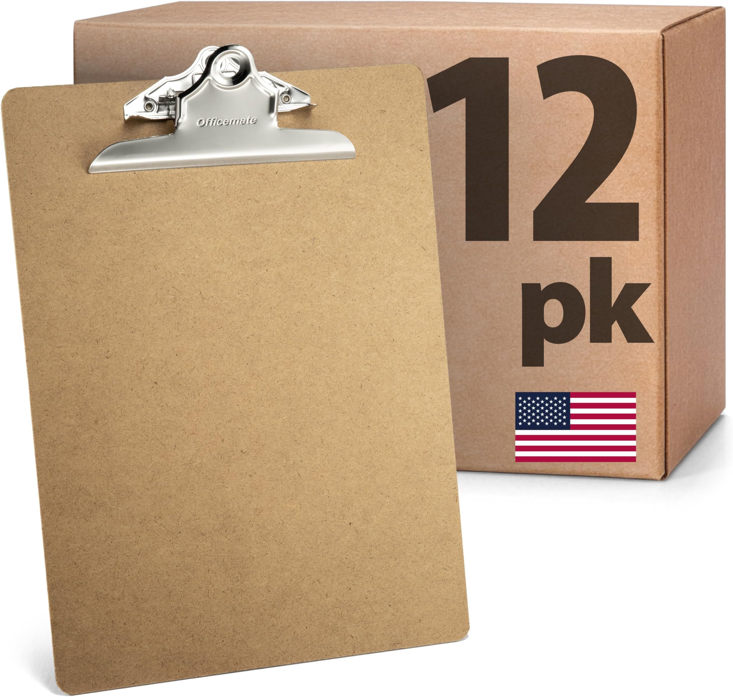 Officemate Recycled Wood Clipboards, Letter Size, 12-Pack with 6″ Rust-Resistant Clips, Durable Hardboard Writing Surface, Made in USA, 9" x 12.5" (83712)