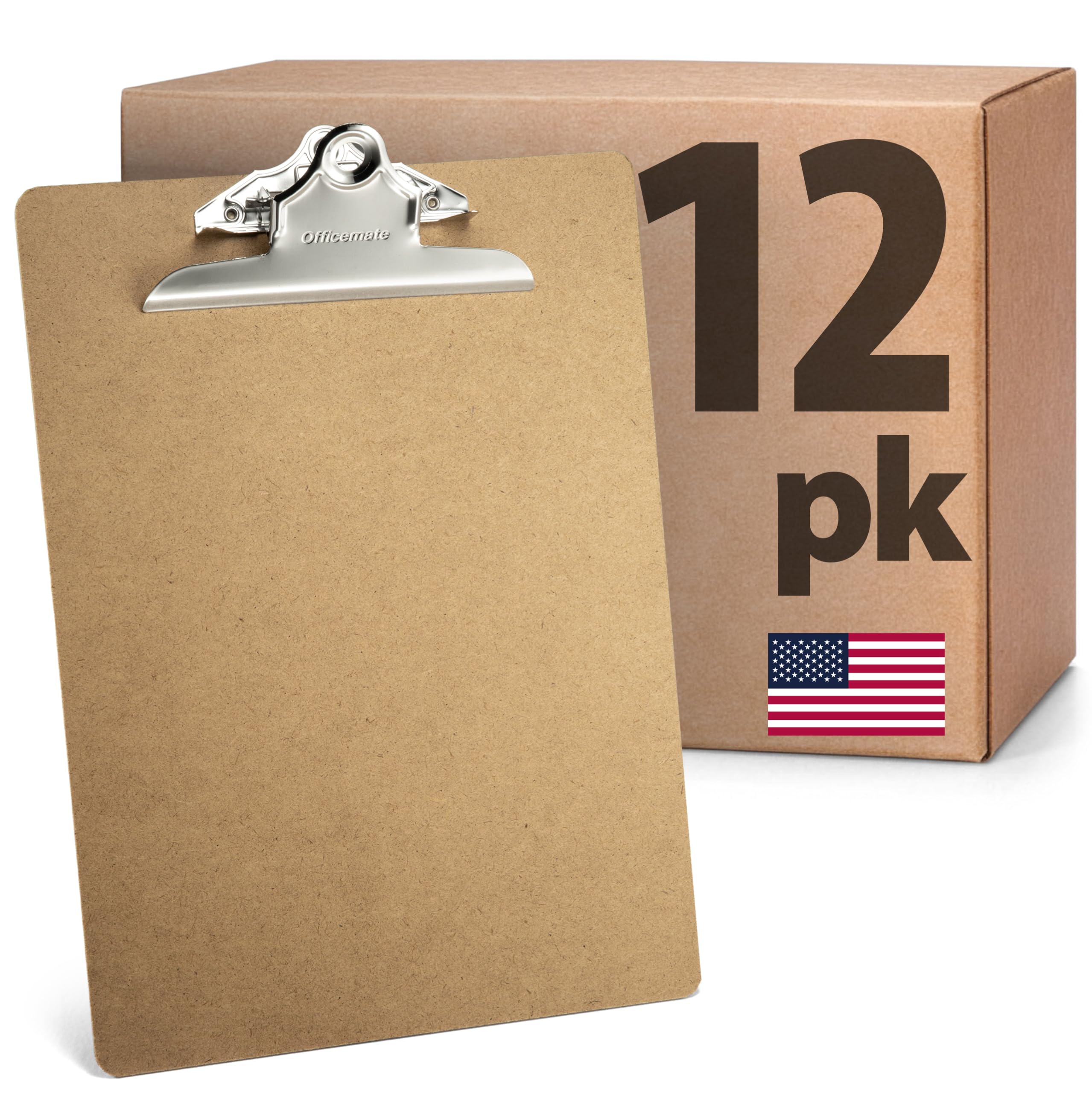 Officemate Recycled Wood Clipboards, 6 Inch Clip, 12 Pack Clipboards, Letter Size (9 x 12.5 Inches), Brown (83712)