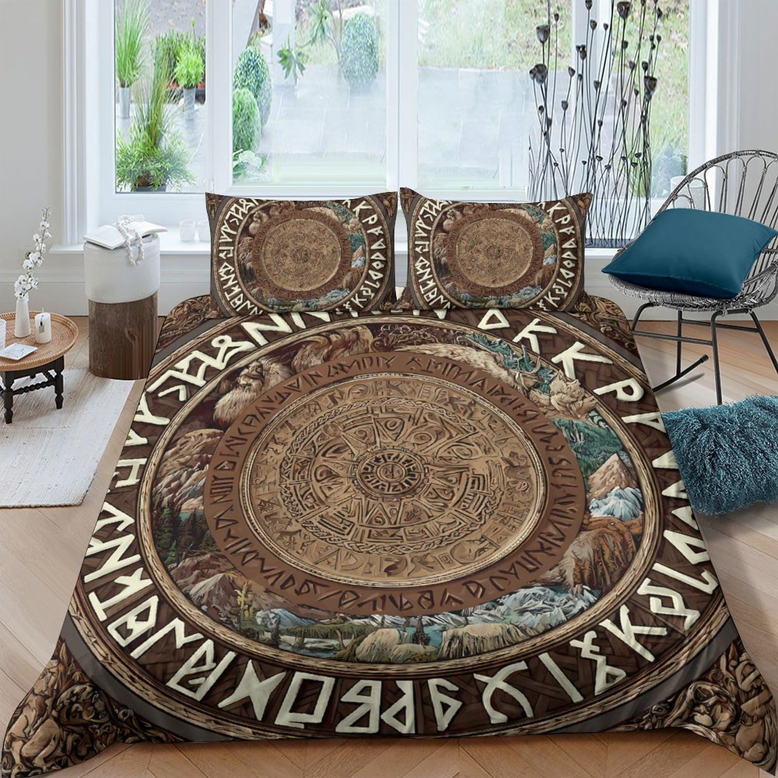 Ctjqhvkz Style-6 3D Printed Norse Rune Fitted Sheet Microfiber Soft Brown Ancient Symbol Mattress Cover For Bedroom Dorm Decor Single（135X200cm）