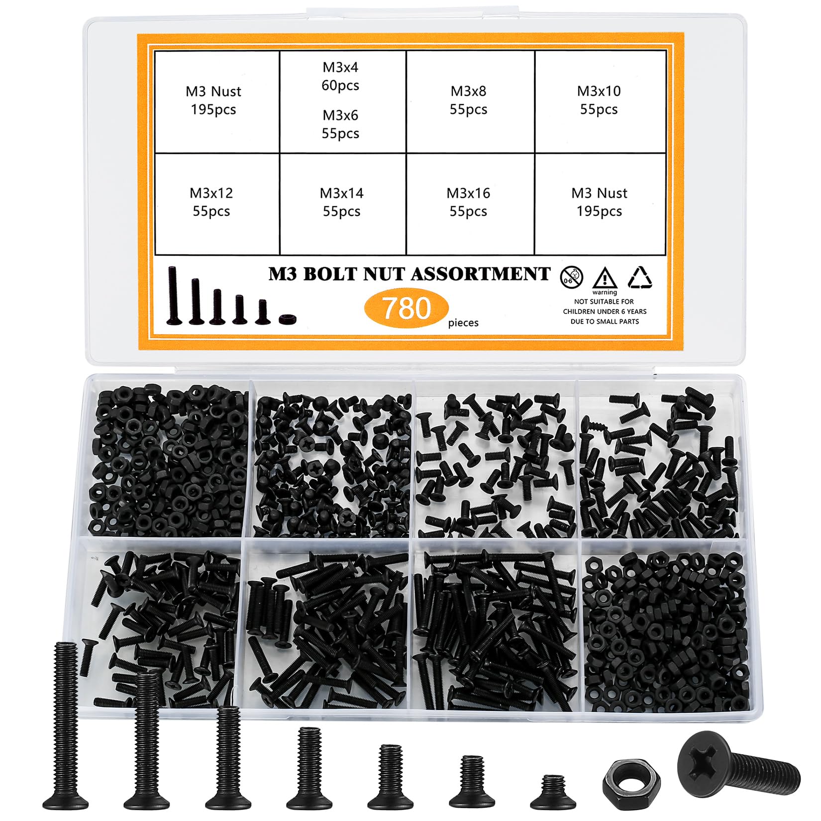 Laptop Computer Screws - 780 Pcs M3 Countersunk Head Flat Head Phillips Screws for SSD, Electronic Notebook Repair and Replacement