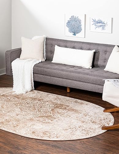 Miniatura 4 de Unique Loom Oxford Collection - Alfombra de área Bodleian (5 pies 3 pulgadas x 8 pies, ovalada, beigemarfil)