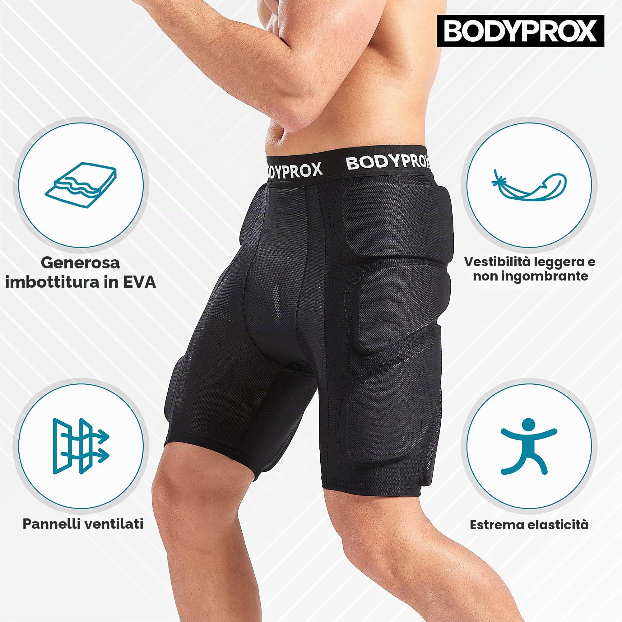 Bodyprox - Pantaloncini protettivi imbottiti per snowboard, pattinaggio e sci, protezione 3D per anca, fondoschiena e coccige