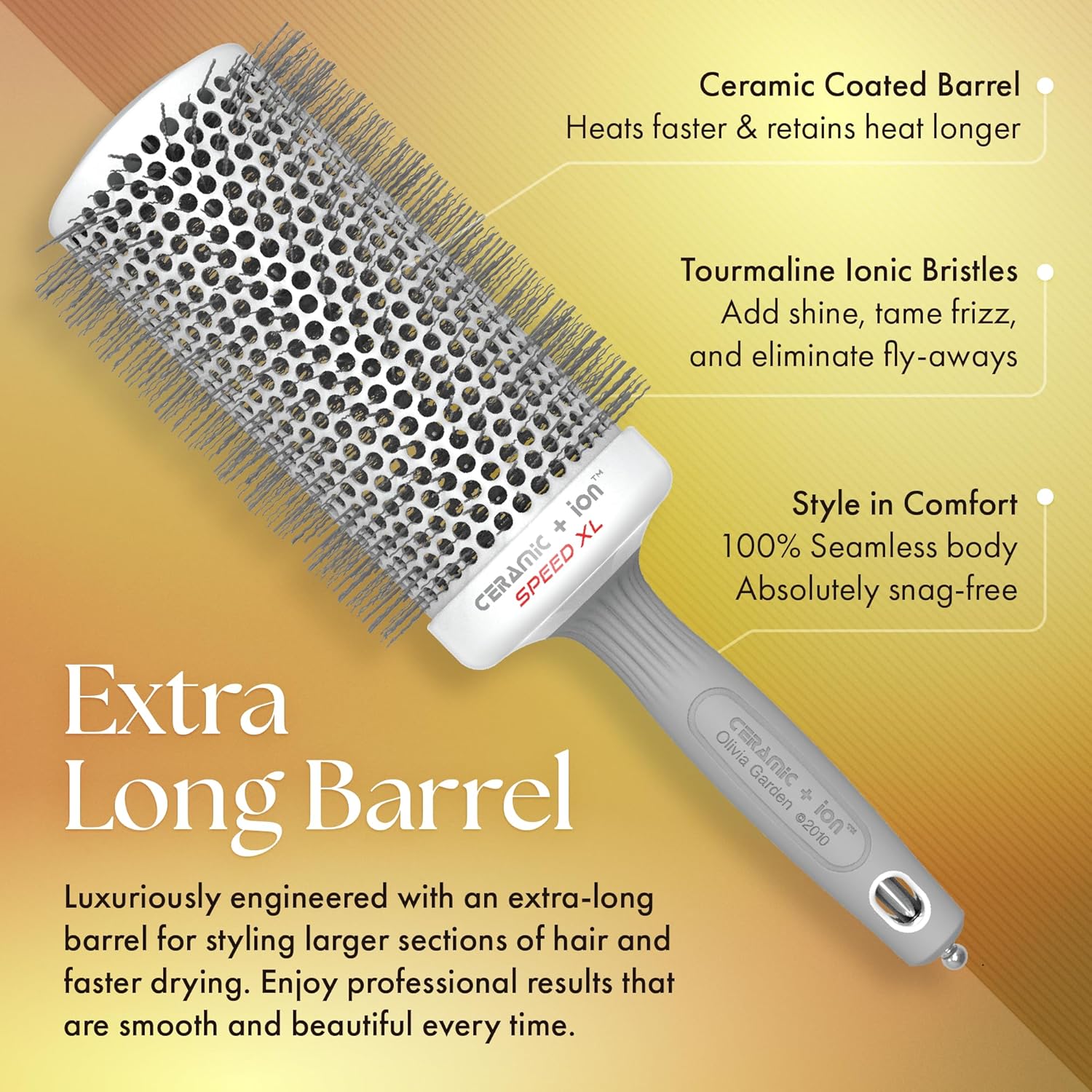 Olivia Garden Ceramic + Ion Speed XL - Extra-Long Round Thermal Hair Brush - Not Electrical - Professional Blowout Brush for Normal to Thick Hair