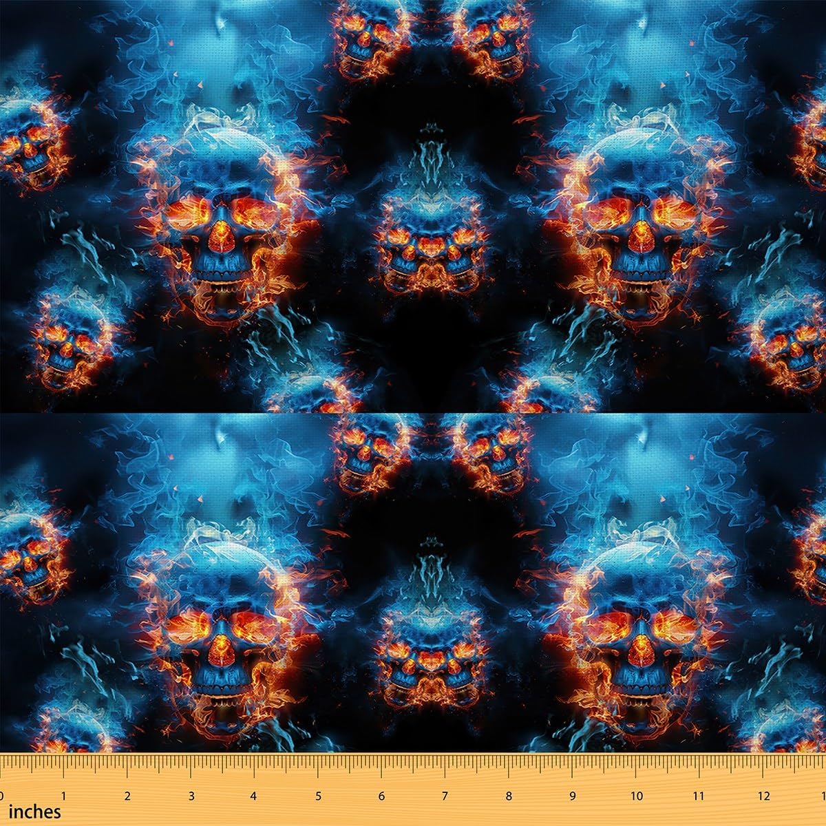 Feelyou Sugar Skull Fabric by The Yard 3 Yards Kids Gothic Skeleton Decorative Waterproof Outdoor Fabric for Boys Teens ice Fire Skull Upholstery Fabric for Chairs Gothic Style Outdoor Fabric