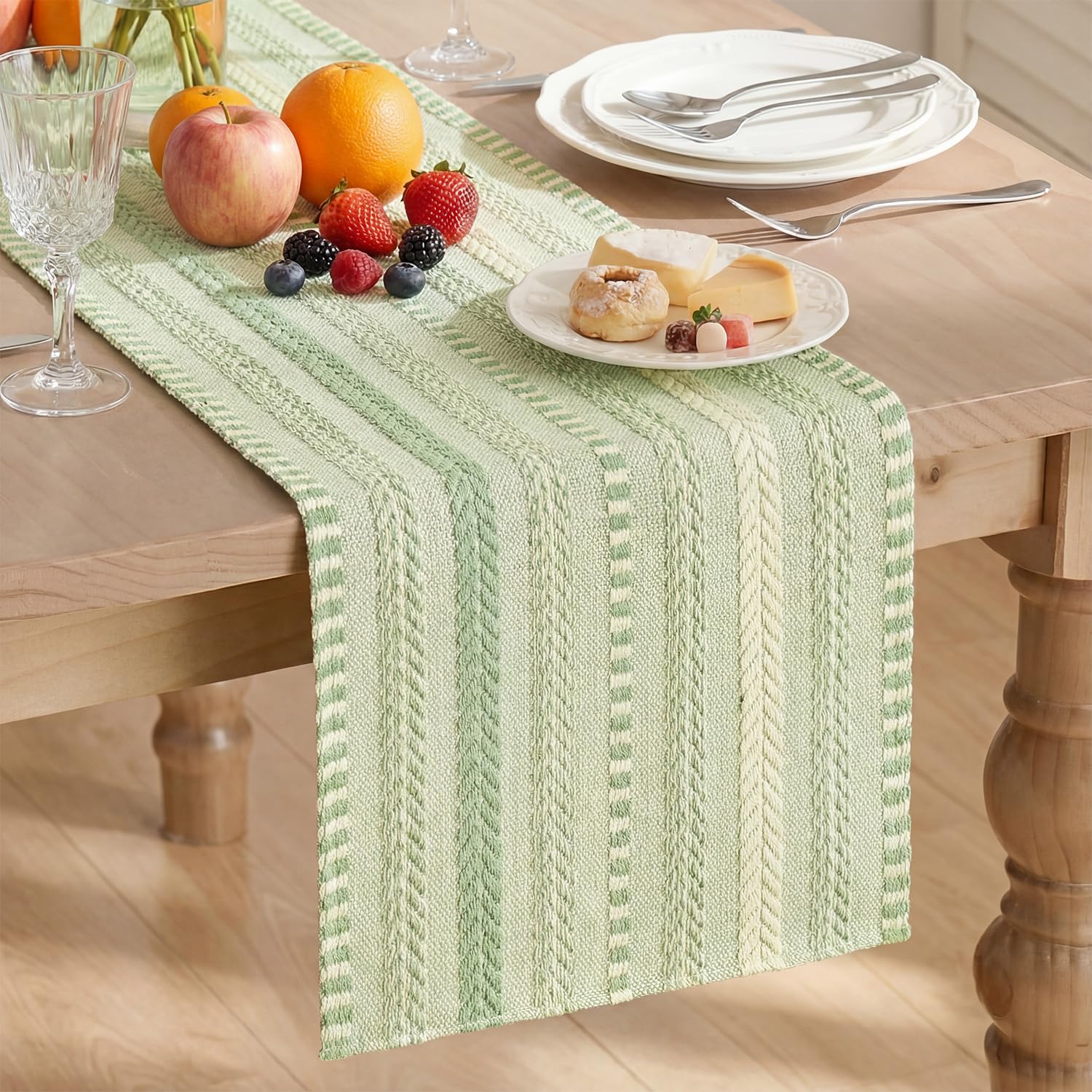 Artoid Mode Sage Green Boho Vintage Table Runner 30x183 cm, Elegant Spring Seasonal Holiday Kitchen Dining Holiday Birthday Table Decor for Home Party