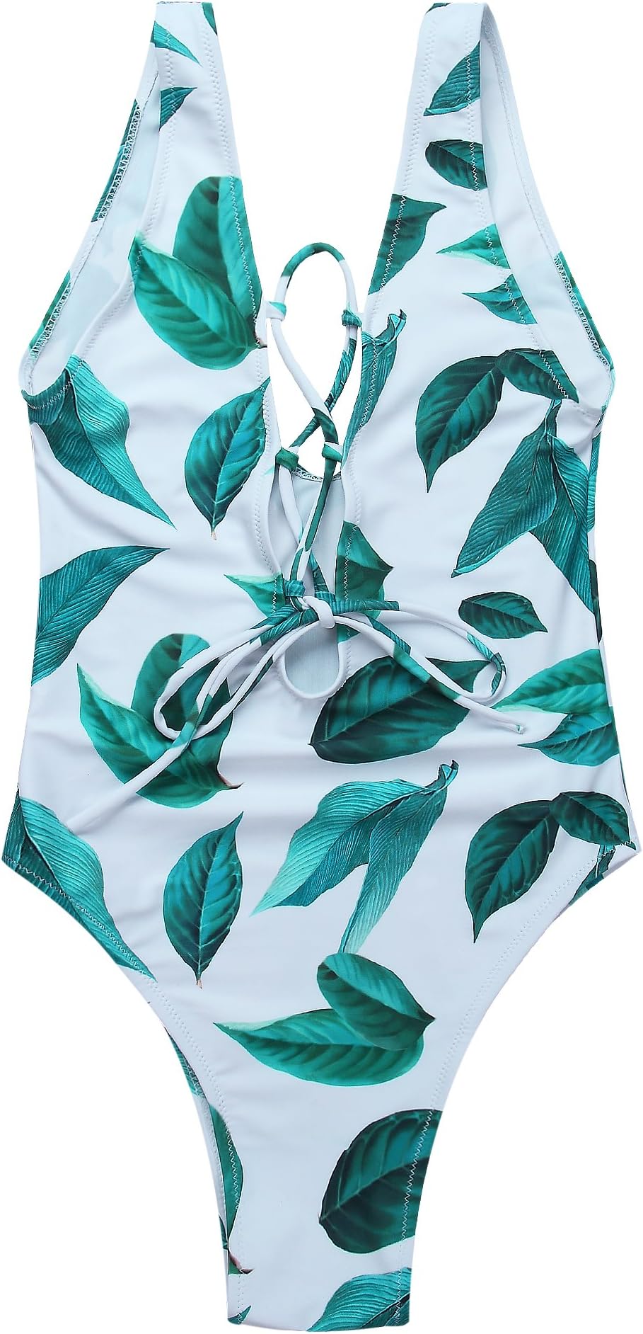 Women Leaf Print High Cut One Piece Swimsuits Sexy Cute Bathing Suits (XL(US8-10), 002)