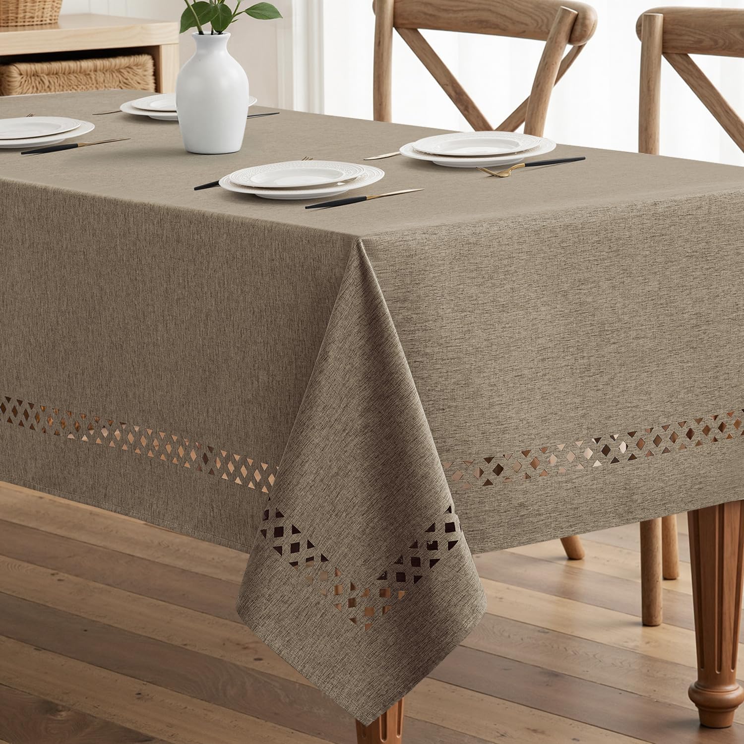 Nappe table salle à manger imperméable kaki lin 140x180 cm