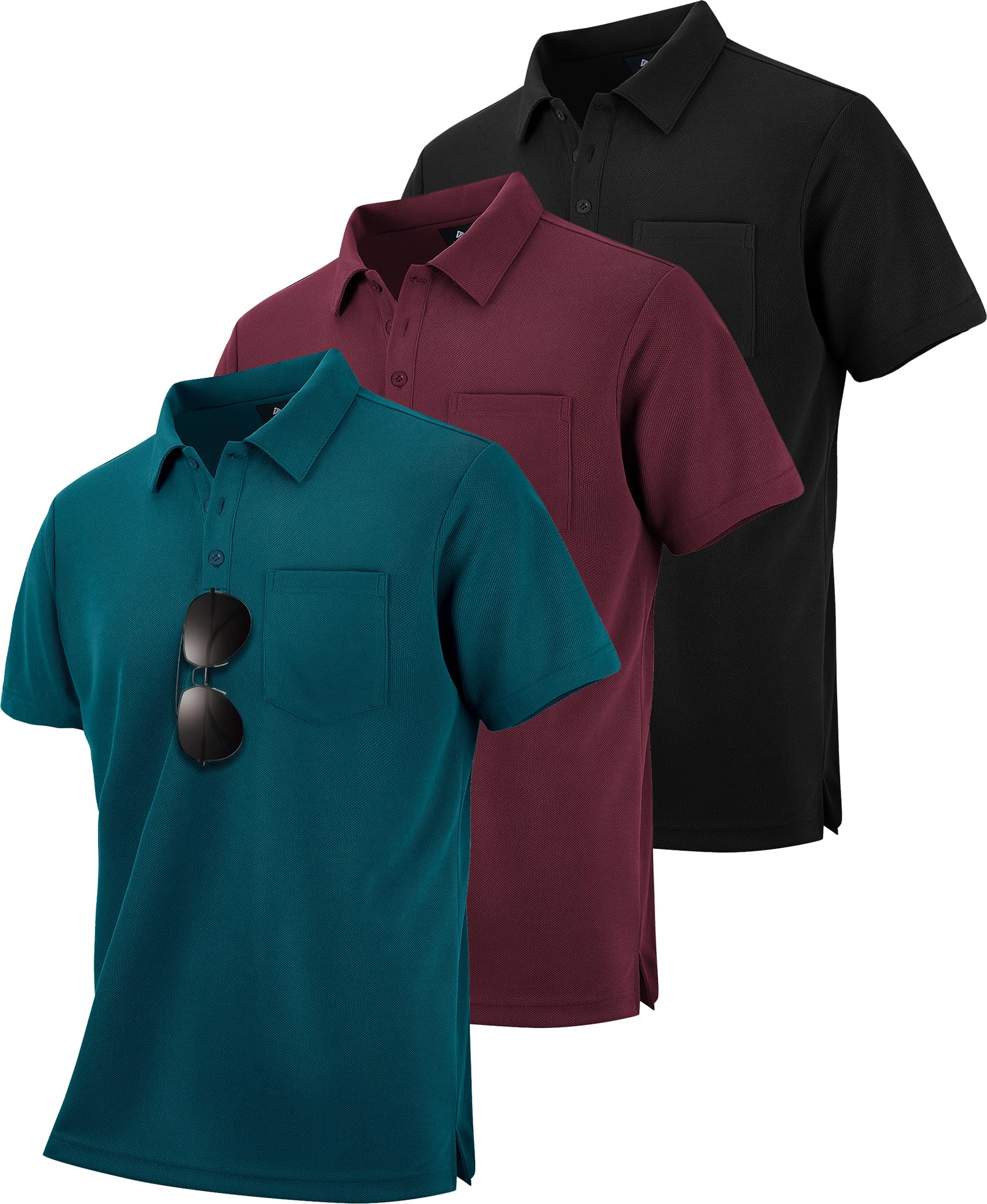 ZITY 3 Pack Polo Shirts for Men with Pocket Short Sleeve Moisture Wicking Outdoor Tactical Shirt Summer Casual