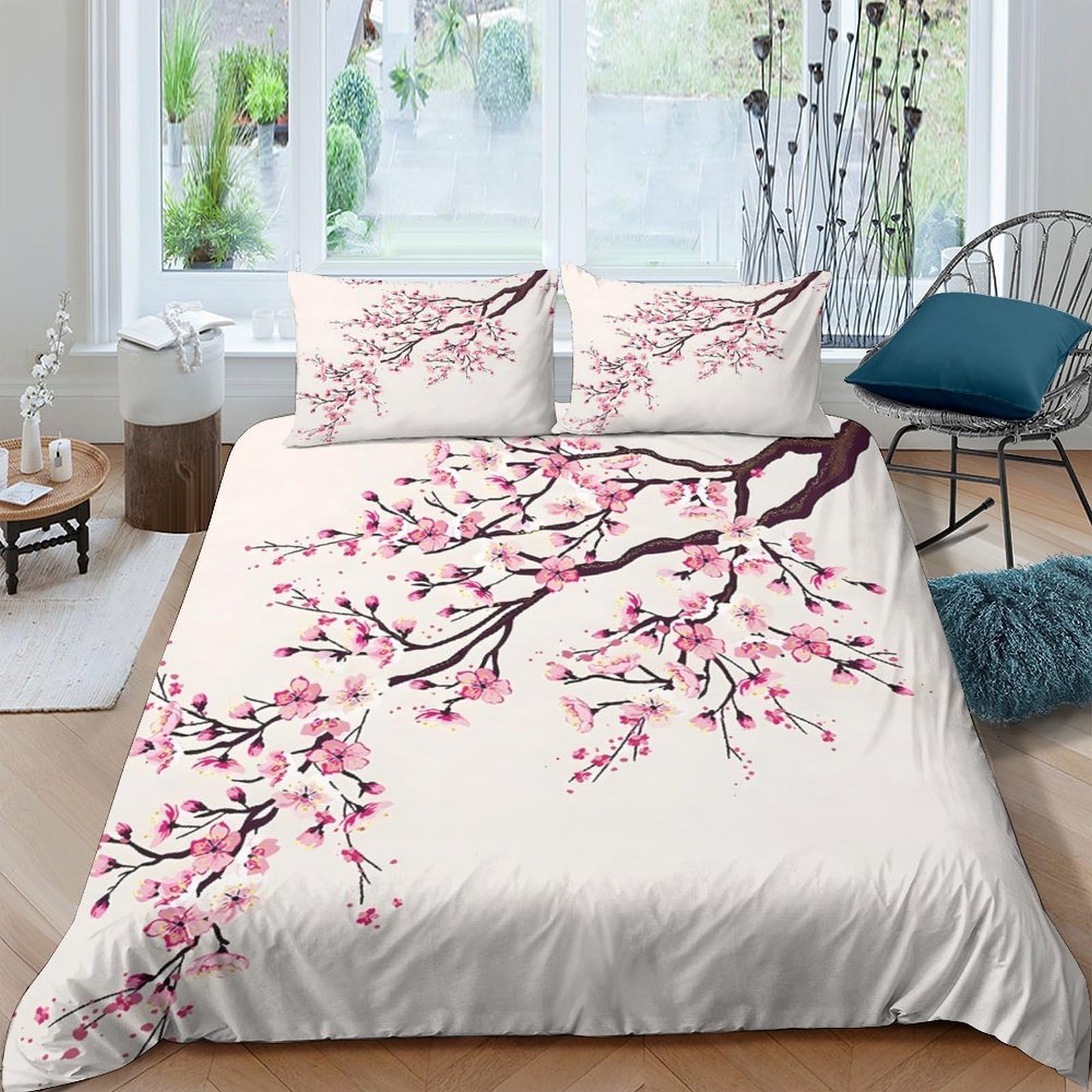 Ctjqhvkz Style-9 3D Printed Cherry Blossom Fitted Sheet Microfiber Soft Breathable Plum Branch Bed Cover For Bedroom Guest Room Decor Single（135X200cm）