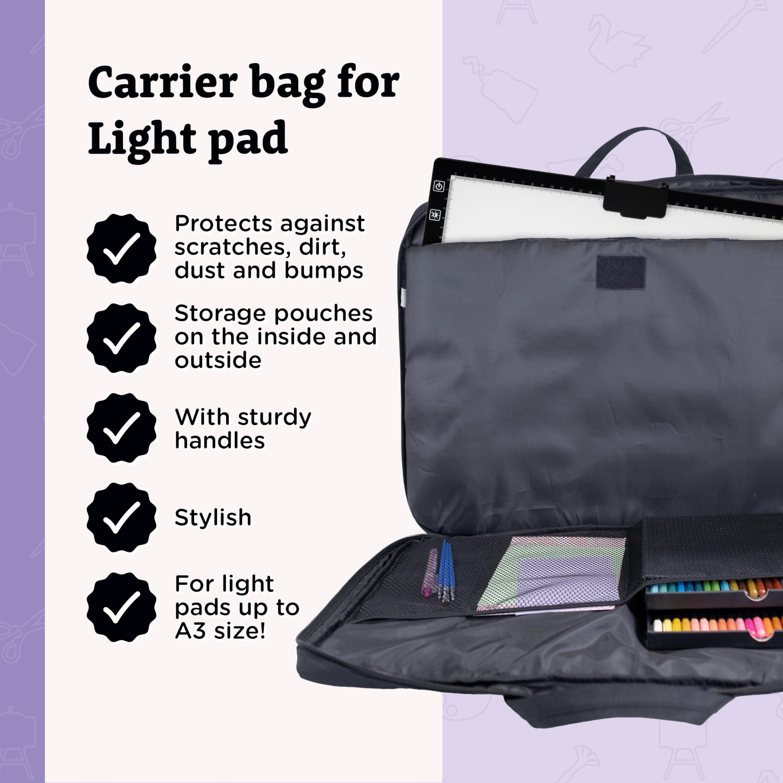 Crafts&Co® Pochette pour Tablette Lumineuse | Sacoche pour Tablette Lumineuse A3 | Convient à la Tablette Lumineuse de Diamond Painting Accessoires | Noir