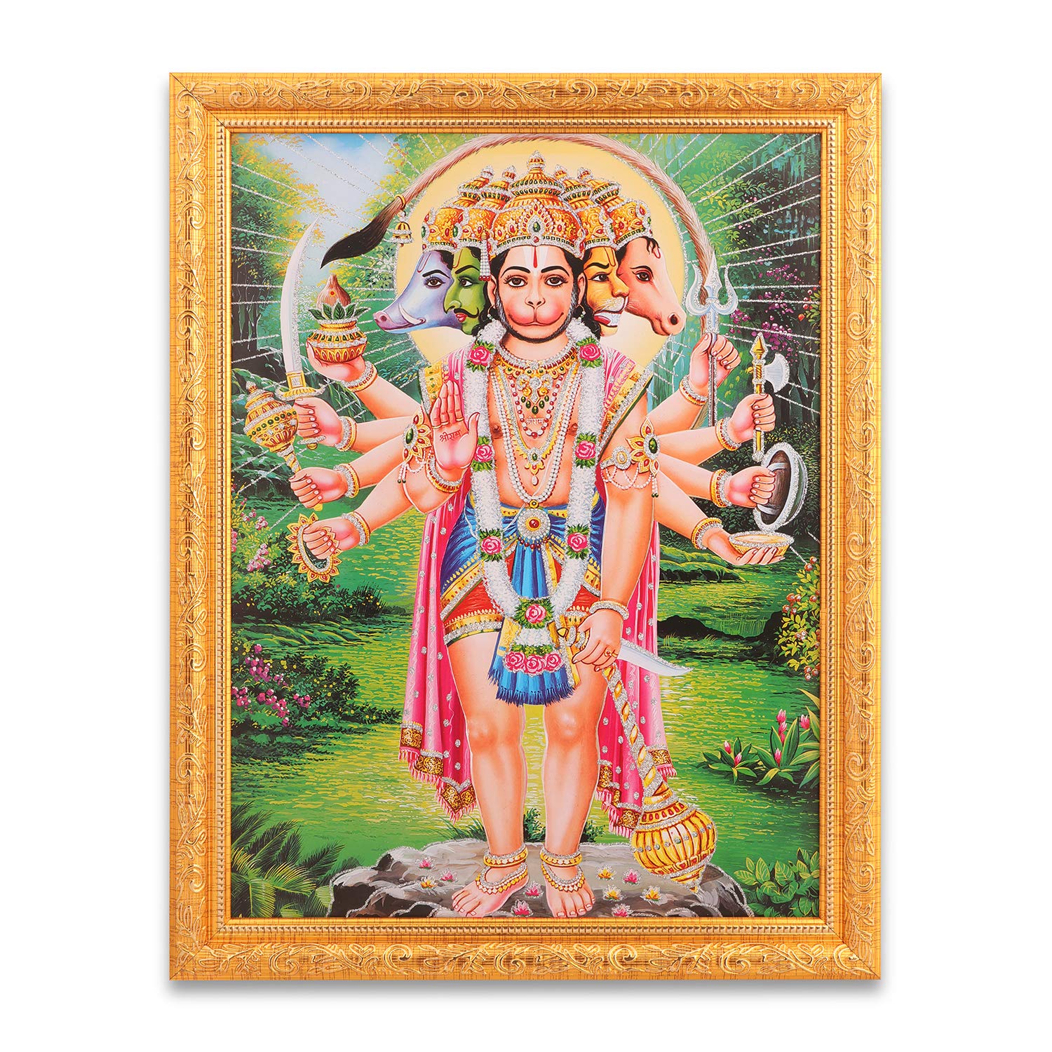 Offrez le cadre Panchmukhi Hanuman argenté pour une pendaison de crémaillère
