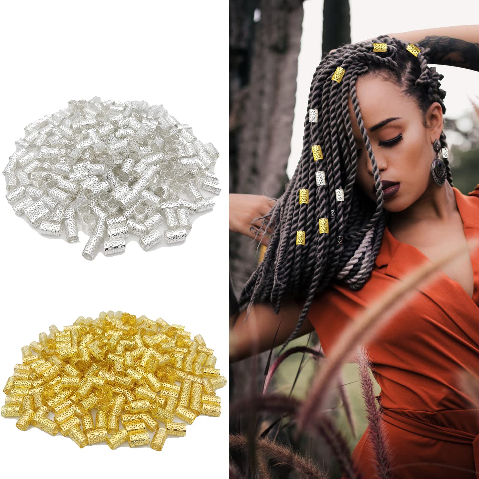 Hair Cuffs/Beads - Silver And/Or Gold- 10 PC Amazon.com: VENOFEN 120PCS Gold Hair Cuffs for Braids Clips  main image 2