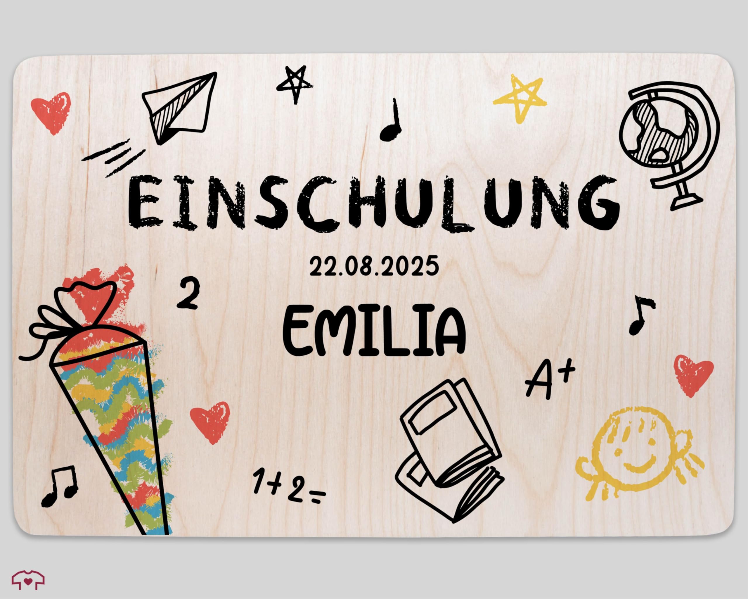 Holzkiste Schulzeit-Erinnerungsbox 30x20x14cm - Personalisierbare Einschulungsgeschenk