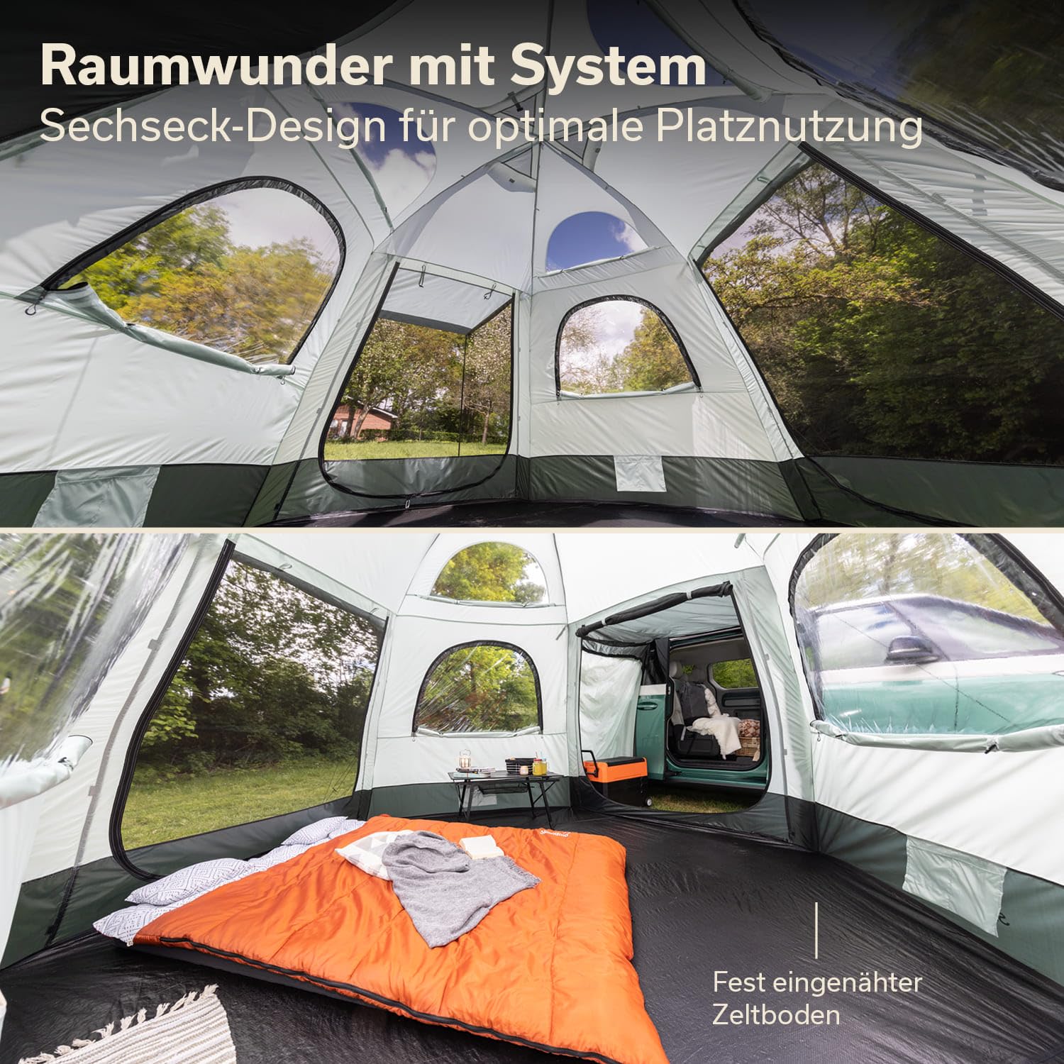Skandika Busvorzelt Pitea Dome Protect | Freistehend, 2-4 Personen, Stehhöhe 2,2 m, 10,4 m² Wohnbereich, 3 Eingänge, Folienfenster, Moskitonetz, 3000 mm Wassersäule | Zelt für Auto, Bus, Van, Bulli