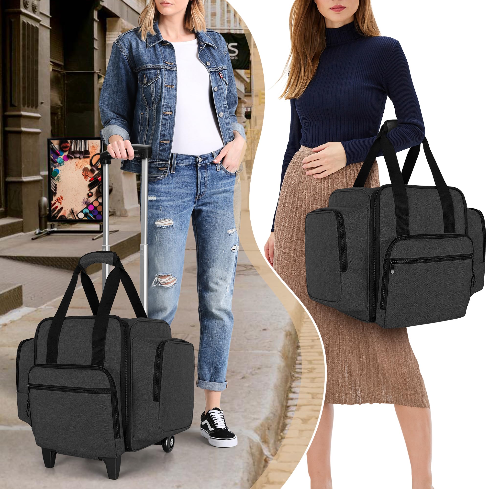 BAFASO Organizer Smalti per Unghie con Rotelle Adatto per 144 Flaconi, Nero | Borsa Organizer per Smalti con Carrello Staccabile e 3 Tasche Rimovibili, Solo Borsa, (In Attesa Di Brevetto)