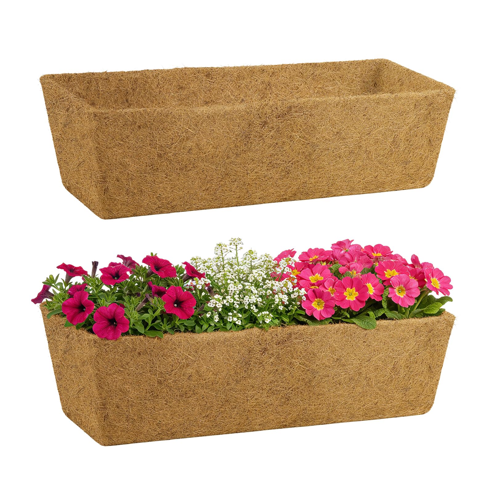 30in Tapered Coco Liners for Window Planter Box - 2 Pack 100% Natural Coconut Coir Fiber Liner Replacement for Deck Flower Box, Garden Railing Fence Wall Planter Basket