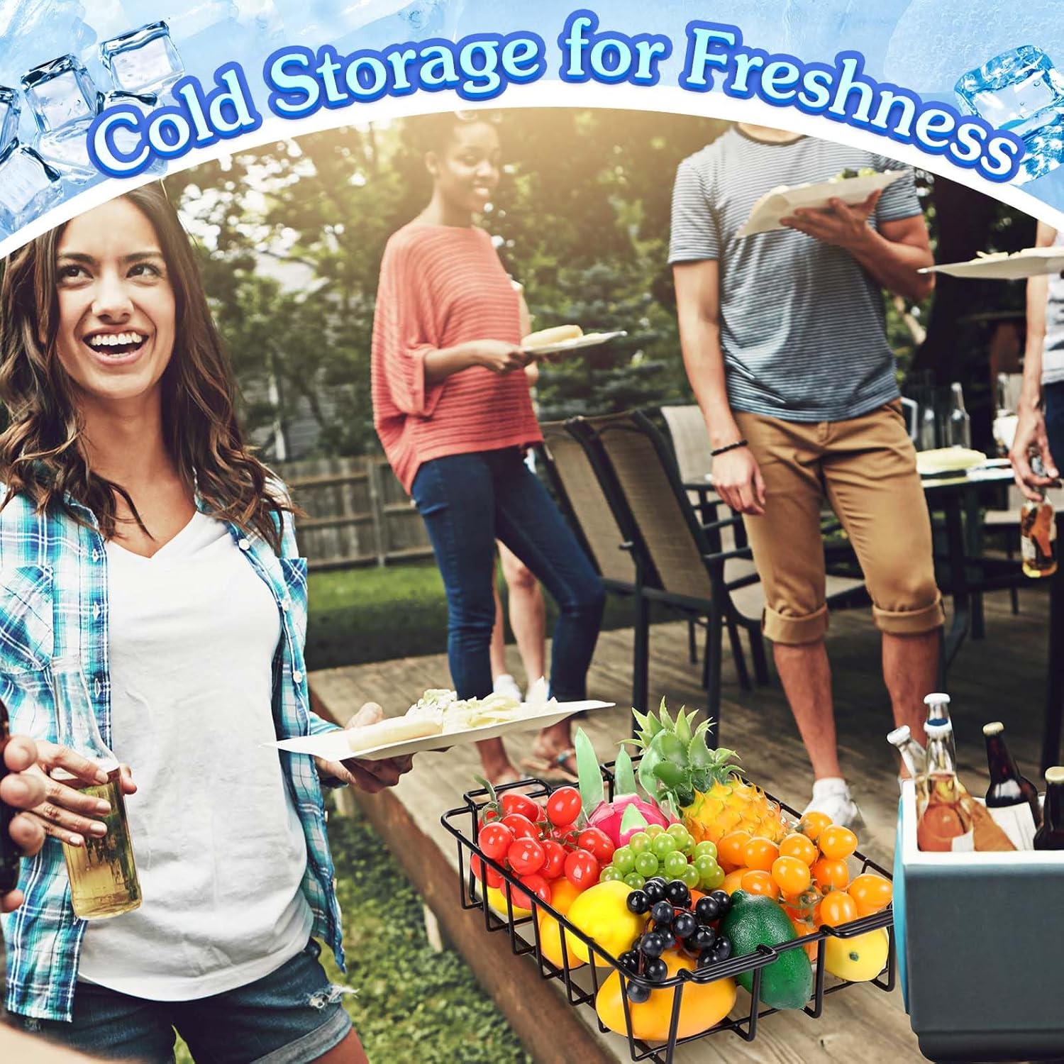 Jingmore 2 Pack Summer Cooler Wire Basket for Double Storage - Black Rack for Dry Goods, Cooler Not Included