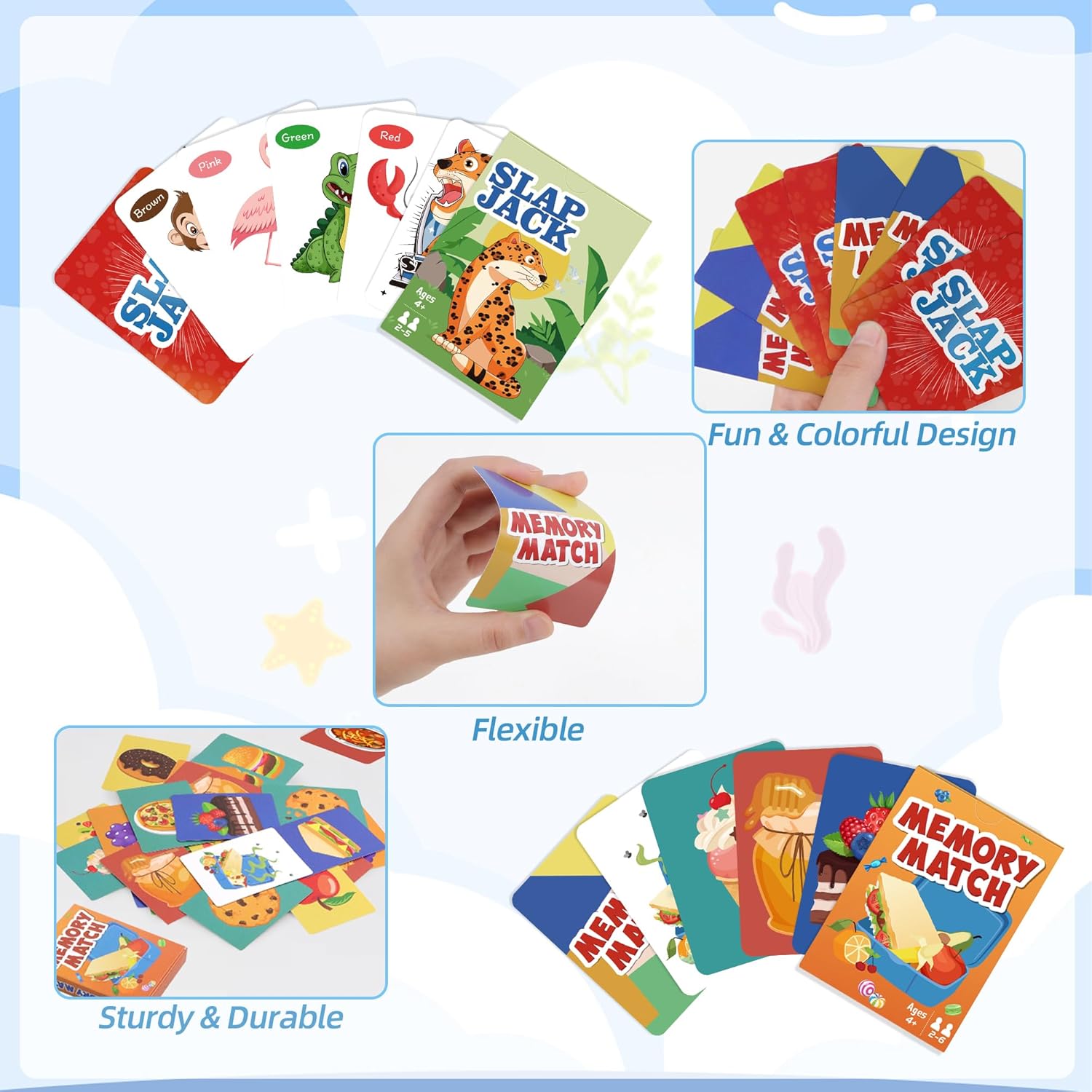 Card Games,Fun Card Game for Kids Ages 4-8,Classic Interactive Games for Kids Toddlers and Adults,Perfect for Stocking Stuffers Gifts,Family Game Night Travel and Party Games(Slap Jack&Memory Match) - Image 2