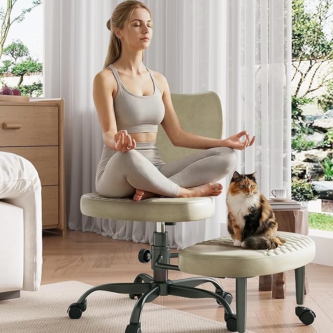 Silla de Oficina con Base Cruzada y Ruedas Beige miniatura 9