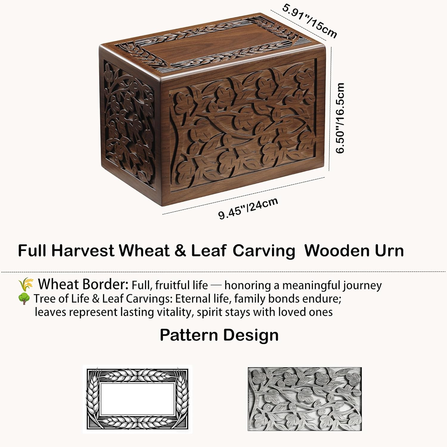 Tree of Life Carving Cremation Urn for Human Ashes Adult & Pet, 250 lbs Capacity Handcrafted Funeral Urn, Velvet Lined Memorial Keepsake for Home Decor