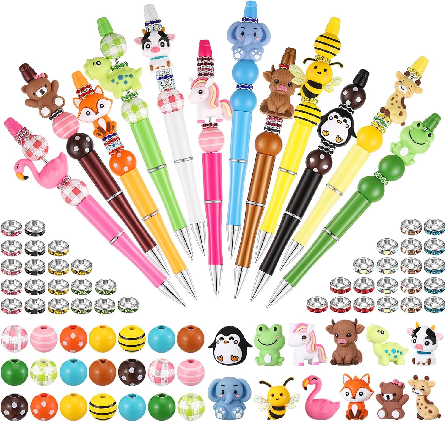 12 Set Animals Beaded Pens Making Kit with 3D Focal Beads