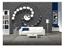 wall26 - Zen Stones with Yin and Yang - Removable Wall Mural | Self-Adhesive Large Wallpaper - 66x96 inches