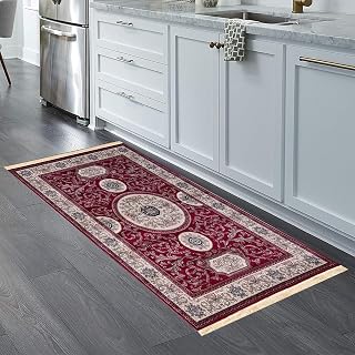 Alfombra Antideslizante 120 x 220 cm Varios Tamaños de Largura Alfombra Antideslizante Alargada Antideslizante, para Cocina, Comedor, Lavadero, Rojo