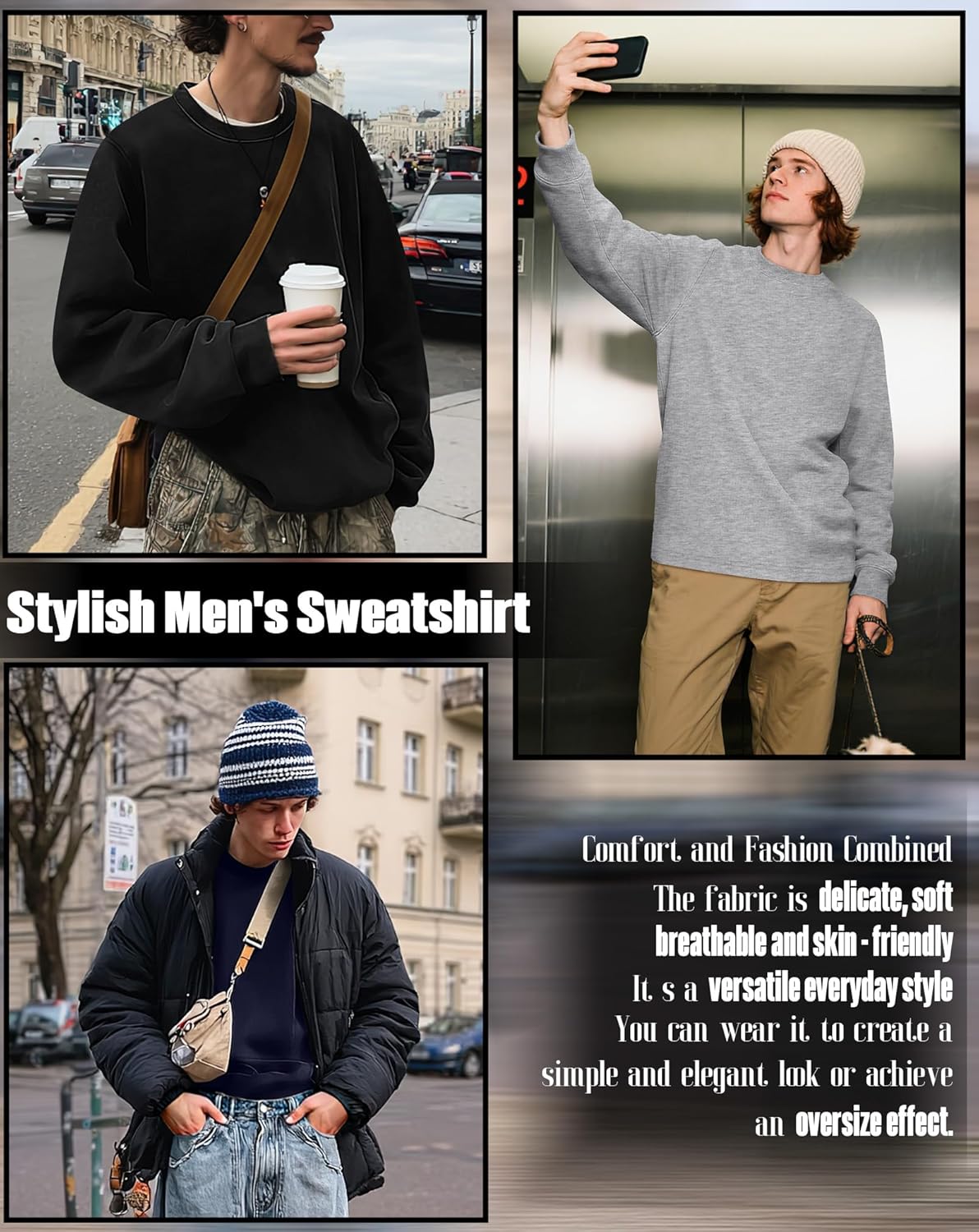 3 Packs Mens Big and Tall Sweatshirts Long Sleeve Crew Neck Pullover Shirts Lightweight Casual Basic Tops