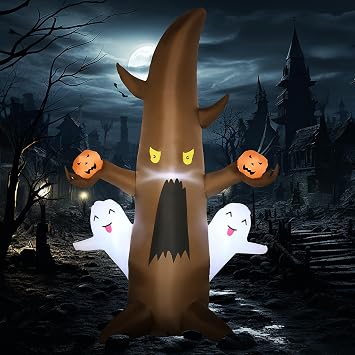 5ft Inflatable Halloween Decoration Ghost Tree with Pumpkins, Waterproof Outdoor Decorations, Blow Up LED Yard Decor for Garden, Lawn, Party, Holiday