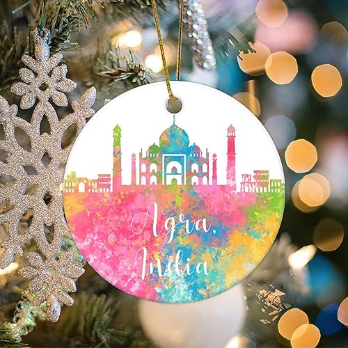 Miniatura 5 de Adornos de Navidad 2023 India Agra, adornos de Navidad, orgullo estatal, adorno patriótico, recuerdo de Estados Unidos, pintura callejera, edificio