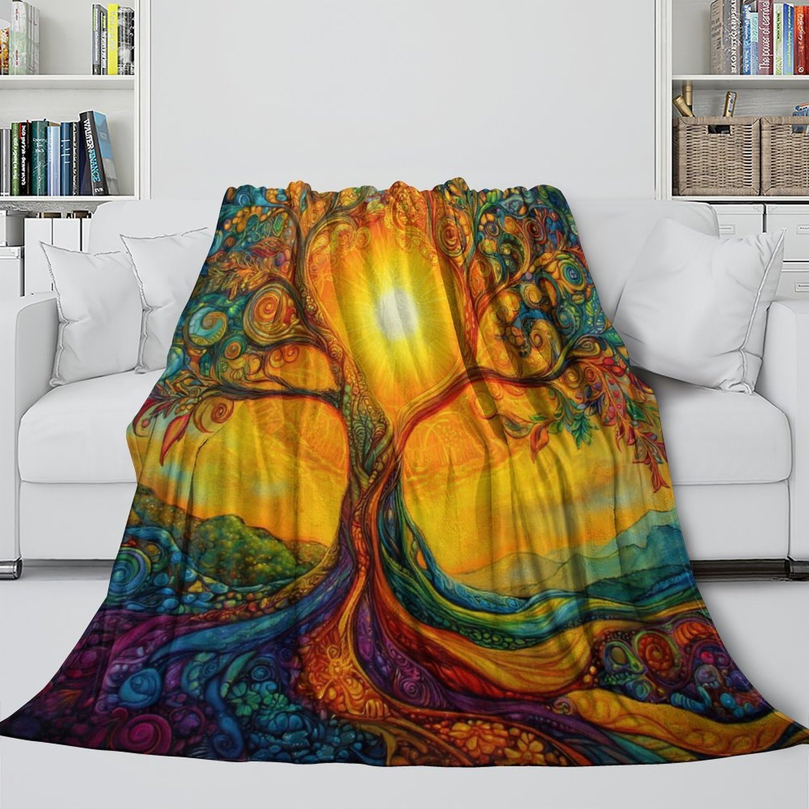 stampa 3D vibrante tree arte coperta da viaggio microfibra biancheria da letto compatta coperta da viaggio morbida per regali per chi viaggia per lavoro psychedelic fantasy 70×80inch(180x200cm)