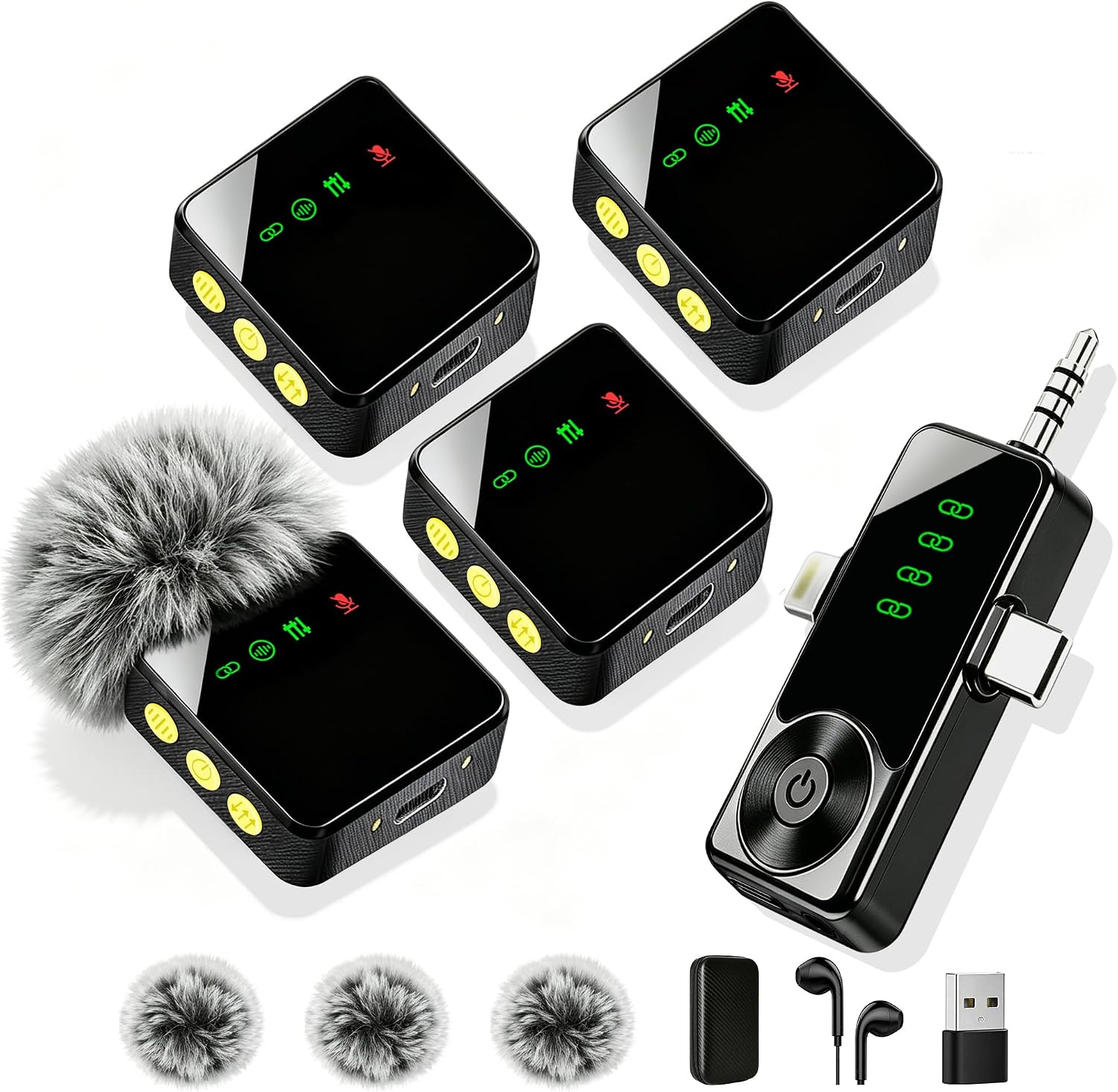 4 Pack Wireless Lavalier Microphone for iPhone Android & Camera