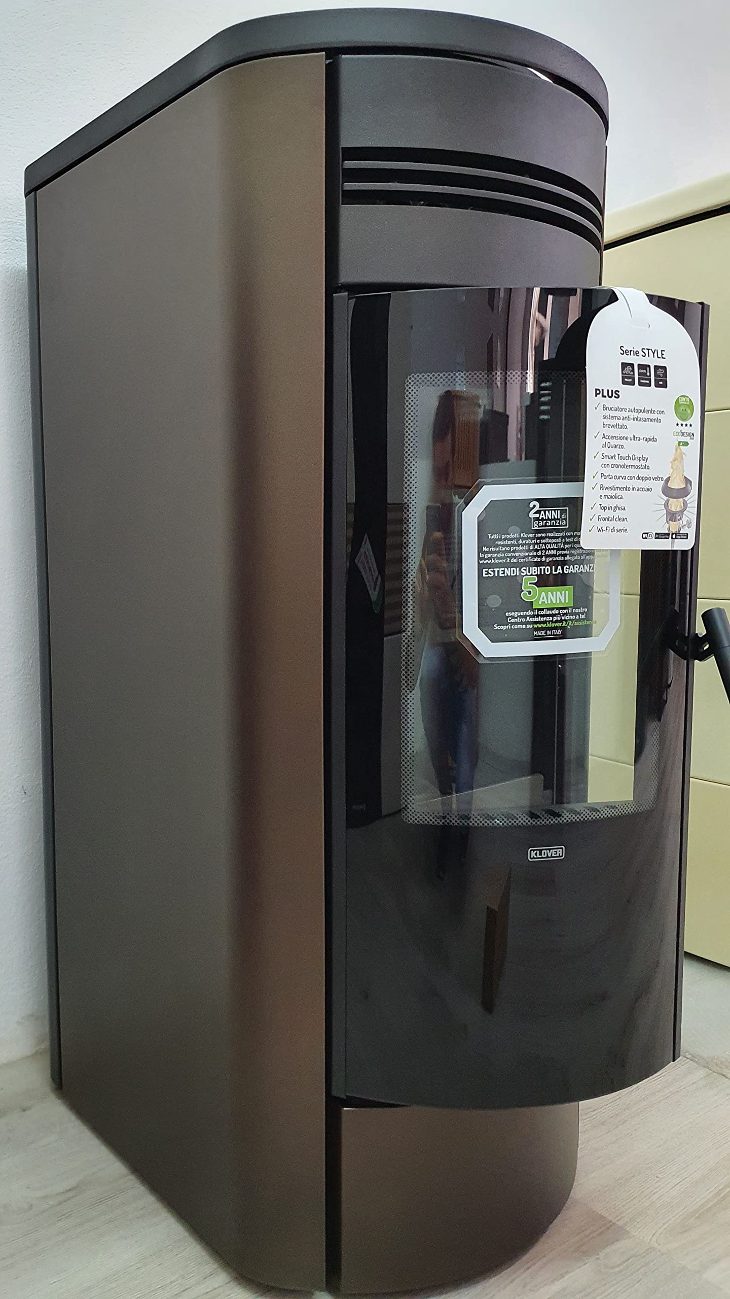 KLOVER STYLE 140 TERMOSTUFA A PELLET 17KW TOP IN GHISA Wi-Fi di serie