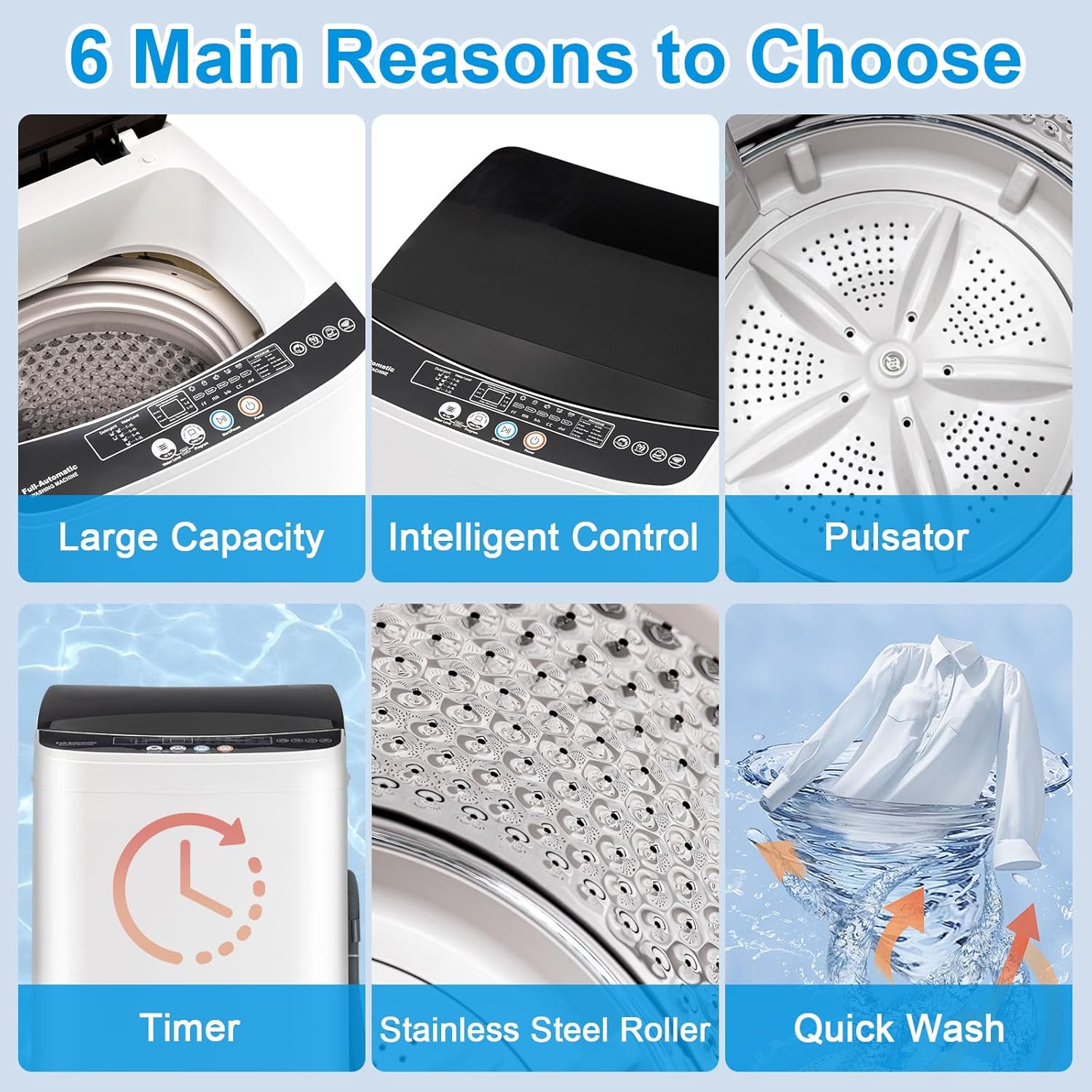 17Lbs Portable Washing Machine with10 Washing Programs, 1.6 Cu. Ft. Full Automatic Washer and Spinner Combo, Compact Laundry Washer Spinner for Apartment RV Dorm (1.6Cu. Ft)