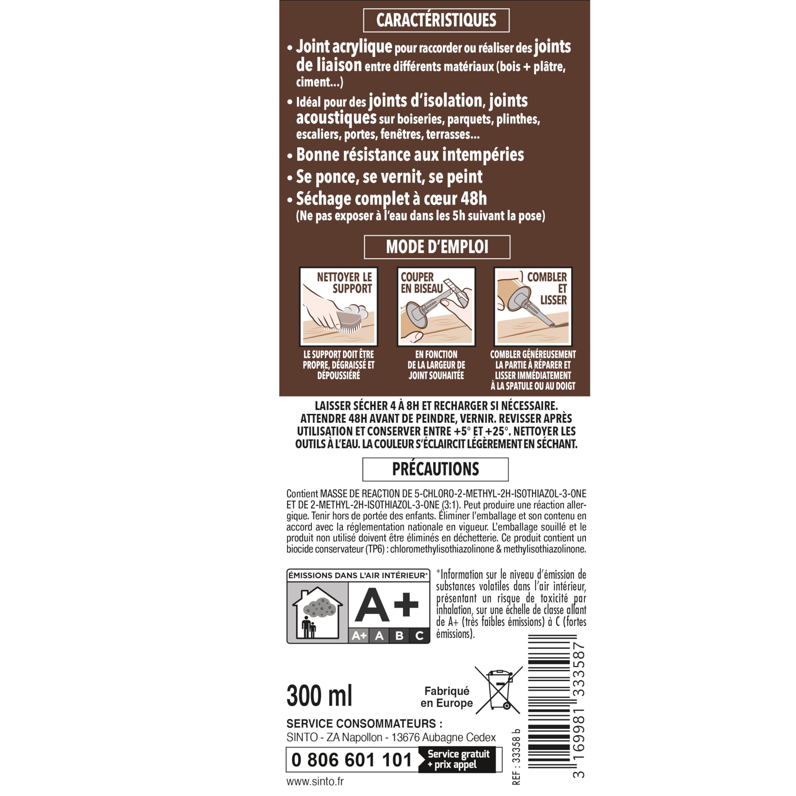 SINTO Joints Multi-Matériaux Chêne Clair - 300ml - Idéal pour les Endroits Difficiles d'Accès - Isole Parfaitement - Adhère Facilement - Sans Odeur (Lot de 2)