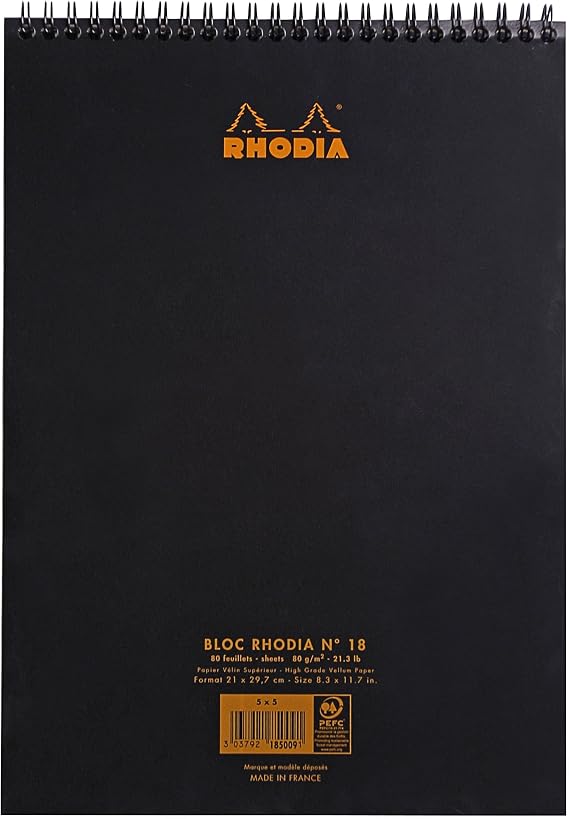 Rhodia Wirebound Notepad, A4, Lined - Black