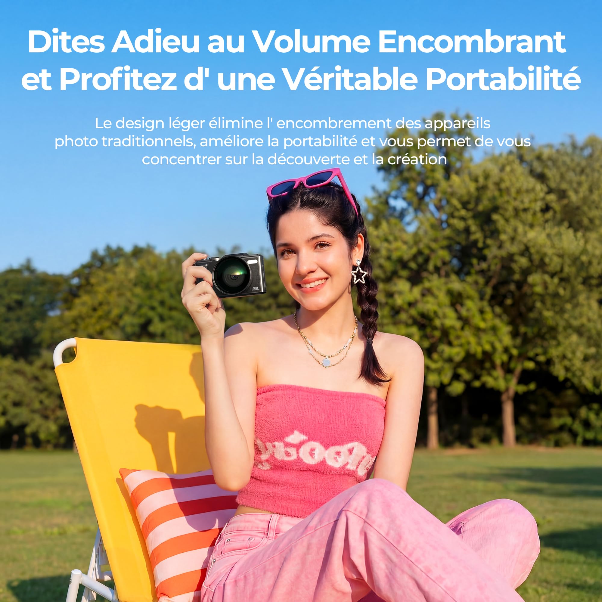 Appareil Photo Numérique 5K 80MP avec WiFi & Autofocus, Caméra Vlogging Youtube, Écran 3" 180° Rabattable, Zoom 18X, Compact Voyage Débutants & Adolescents, INCL. Carte 64GB & 2 Batteries