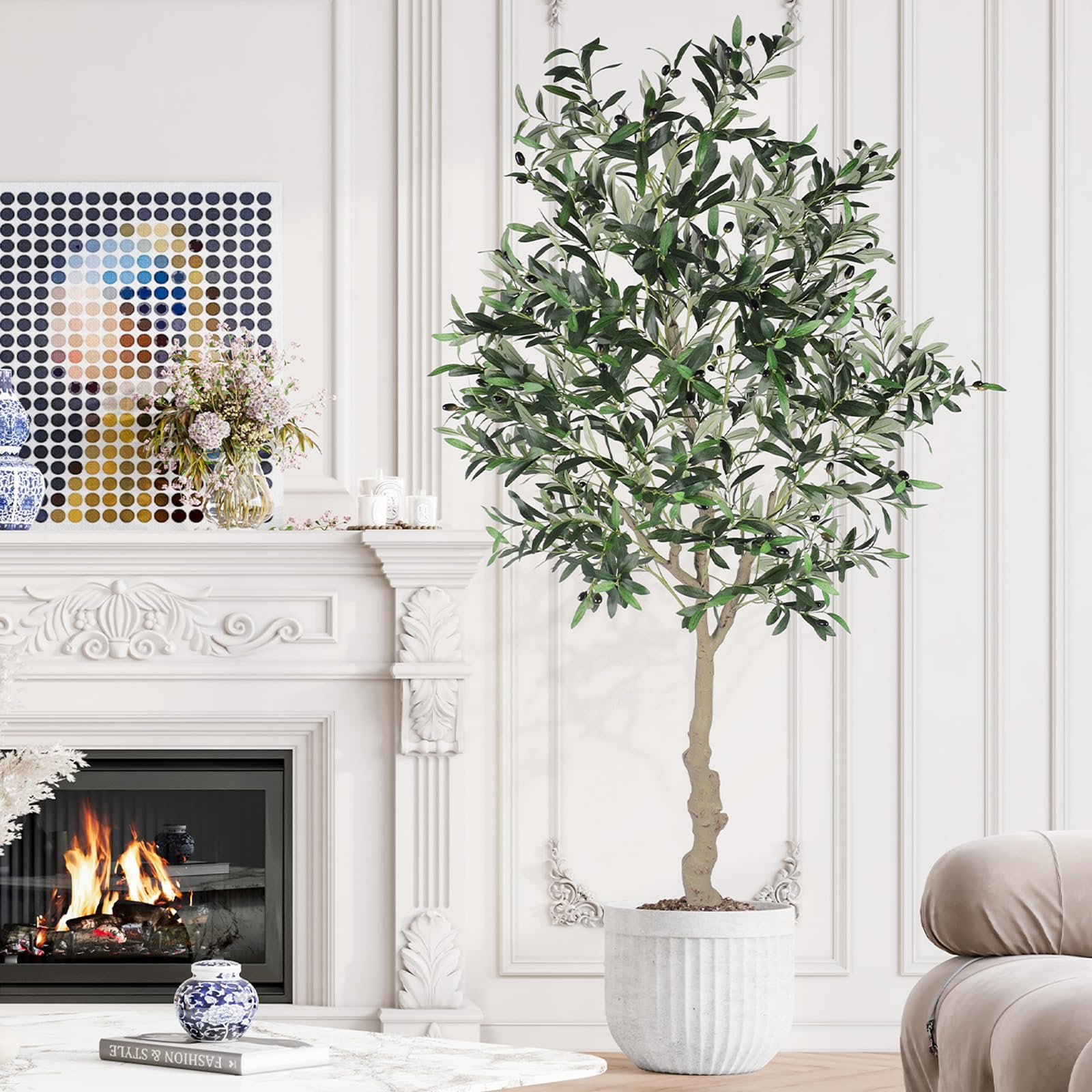 YOLEO 7FT Artificial Olive Tree, Faux Olive Silk Tree Indoor, Lifelike Fake Plant for Living Room Bedroom Balcony Corner Office Decor (Style 5)