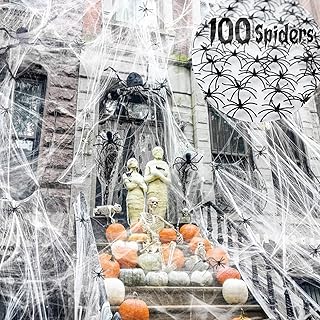 1200 sqft Halloween Spider Web Decoration, Super Stretch DIY Cobwebs Bonus with 100 Fake Spiders, White Webbing Spooky Hau...