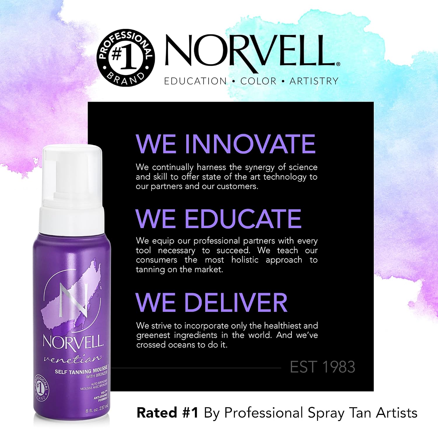 Norvell Venetian Sunless Self Tanner Mousse with Bronzer, 8 fl.oz - Instant Self Tanning - Natural Looking - Anti-Orange - Fake Tan for Bronzing Glow