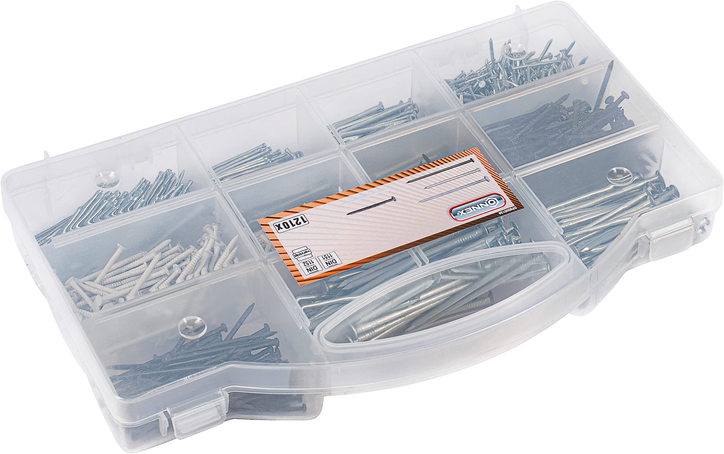 Connex Nail Assortment 1210 Pieces - Nails & Steel Pins in Set - Pre-Sorted in Practical Plastic Box - Suitable for Home, Hobby & Workshop