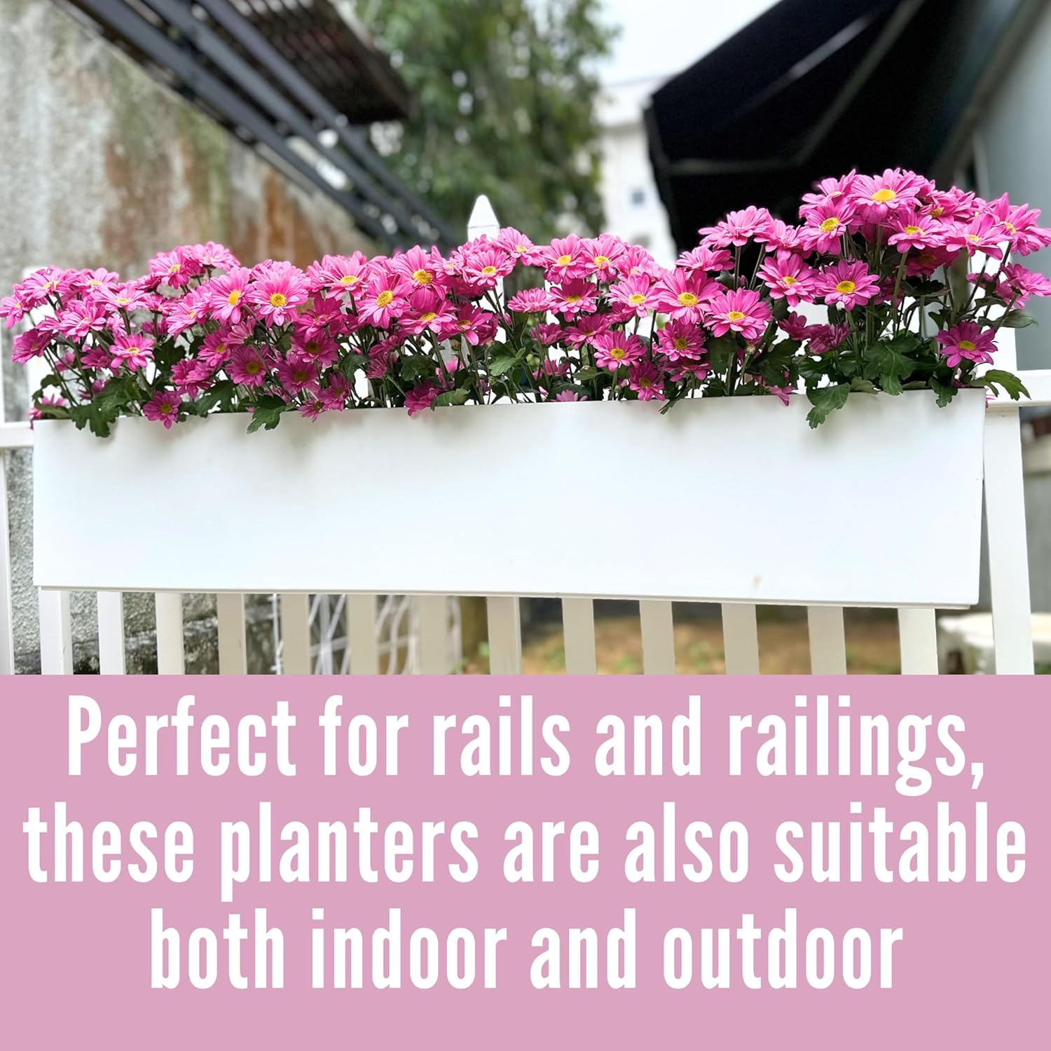 LaLaGreen Hanging Planter Boxes (1 Pack, 40") Large White Rectangular Window Flower Box with Bracket, Self Watering System Railing Planters for Outdoor Plant Container Deck Rail Fence Balcony Garden