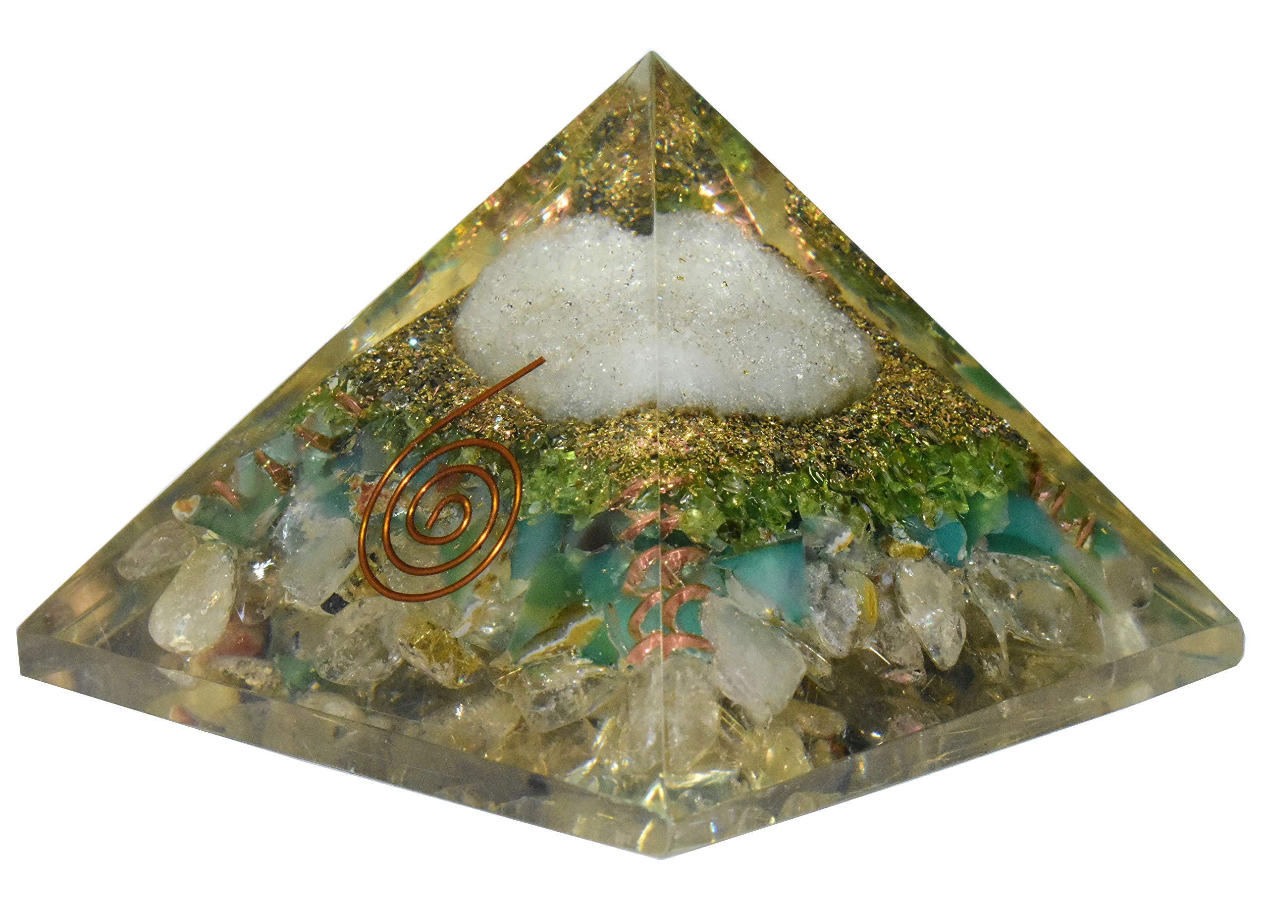 Mystic Crystals & Creations Orgonite Pyramid Clear Quartz, Blue Quatz with Peridot or Spirit Quartz Size - 2.5-3 inch Natural Healing Crystal Chakra Balancing Vastu Stone
