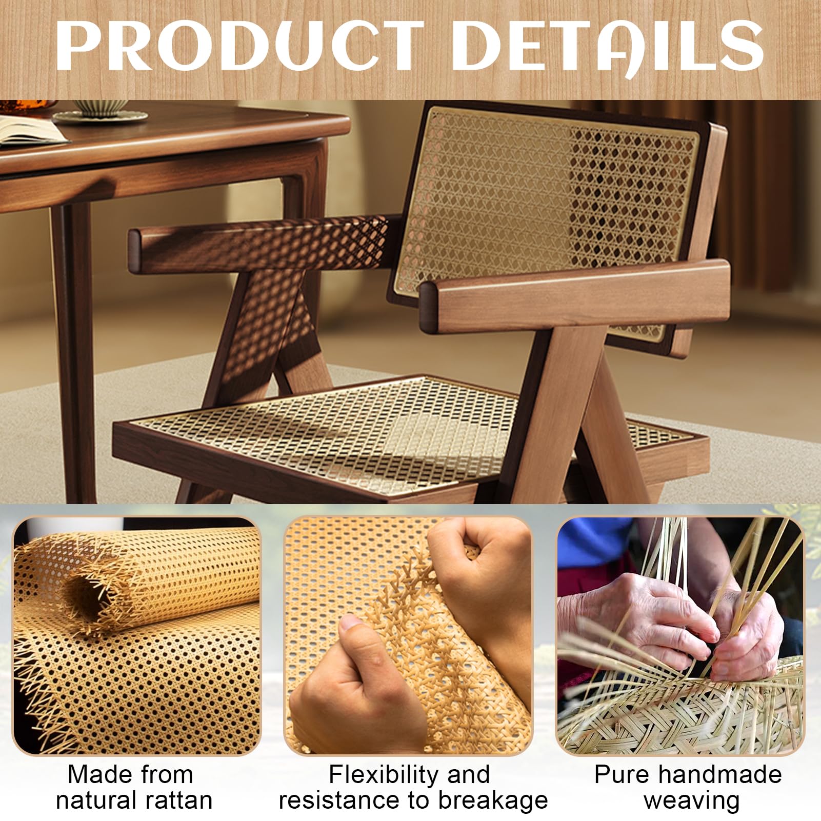 Rouleau Cannage Meuble Rouleau Cannage Rotin Naturel 0.4x1m - Pour Vannerie Et Rénovation Meubles | DIY Déco Rotin Naturel Flexible