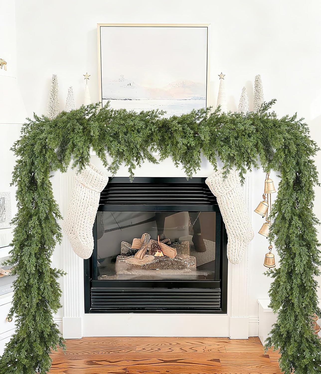 6Ft Christmas Pine Garland, Christmas Greenery Garland Realistic Cedar Artificial Cypress for Holiday Mantel Fireplace Table Centerpiece Decor