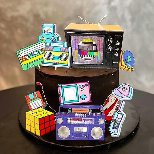 Miniatura 6 de JeVenis Decoración retro para cupcakes de fiesta de los años 90, decoración temática de los años 80, suministros para fiestas de rock