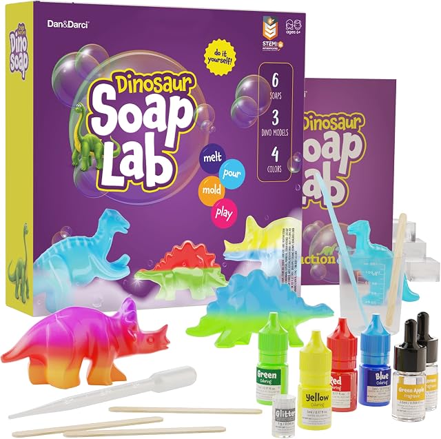 Dino Soap Making Kit for Kids - Dinosaur Science Experiments for Kids All Ages - Kids Science Kits - Indoor DIY Activity Craft for Girls and Boys Age 4 5 6 7 8+ : Great Kid Crafts Gift