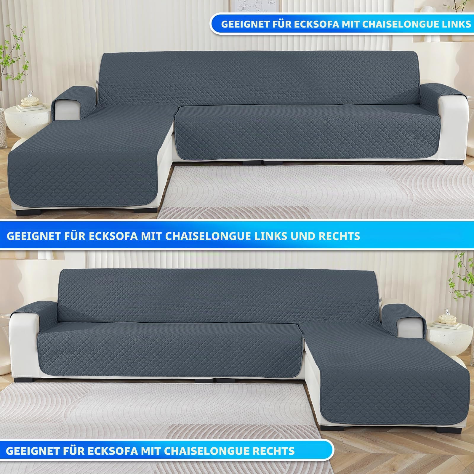 Wasserdicht Sofabezug L Form 2 Sitzer, Couch Überzug L Form Mit Armlehne rutschfest, Ecksofa Bezug Rechts/Links Universal Für Hund Katze, Graublau