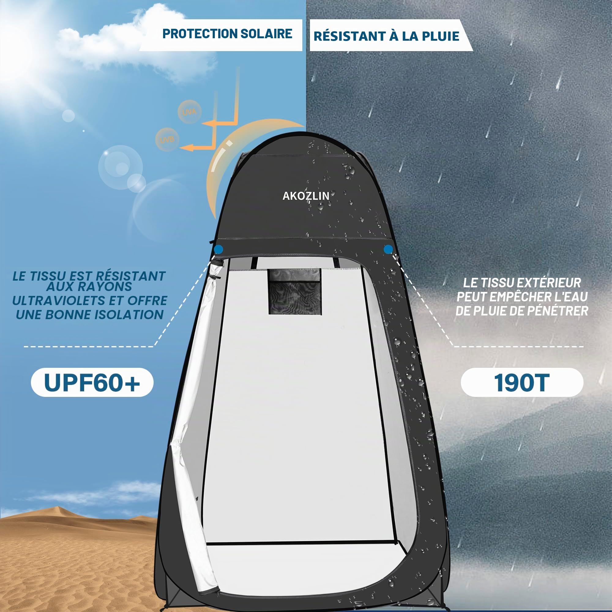 Tente de Douche Portable Pop Up, Tente de Camping, vestiaire, Noir, avec Sac de Transport,vestiaire d'intimité, Toilettes, vestiaire, activités de Plein air, Plage, Road Trip, Camping