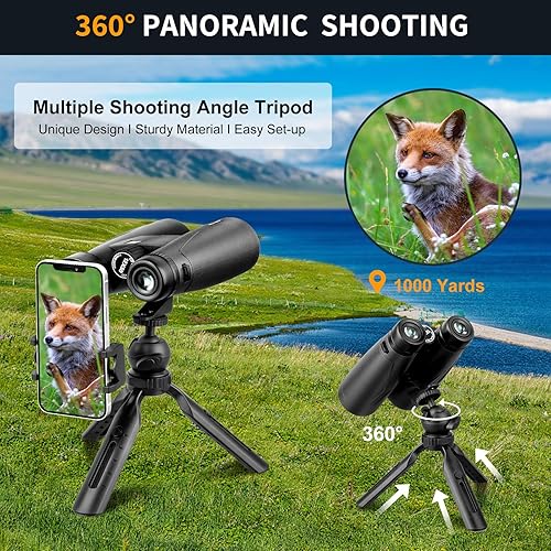 Miniatura 4 de Nexiview Prismáticos HD de 12 x 50 para adultos con adaptador de teléfono y trípode, prismáticos de alta potencia con visión clara de poca luz,